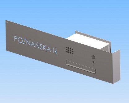 Projekt skrzynki z napisem i zagiętym panelem przednim
