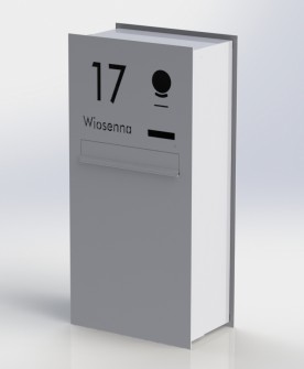 Projekt skrzynki pionowej przelotowej z wideodomofonem i napisem