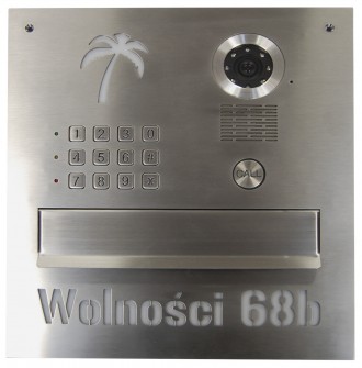 Skrzynka Verona z wideodomofonem Vidos, napisem i szyfratorem B880